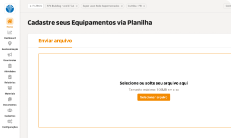 Envio de planilha de importação em massa